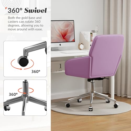Velvet Home Office Chair with Gold Base, Swivel Desk Chair with Wheels (Cream) Z435471