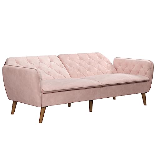 Novogratz Tallulah Memory Foam Futon Convertible Couch, Camel Faux Leather F5939