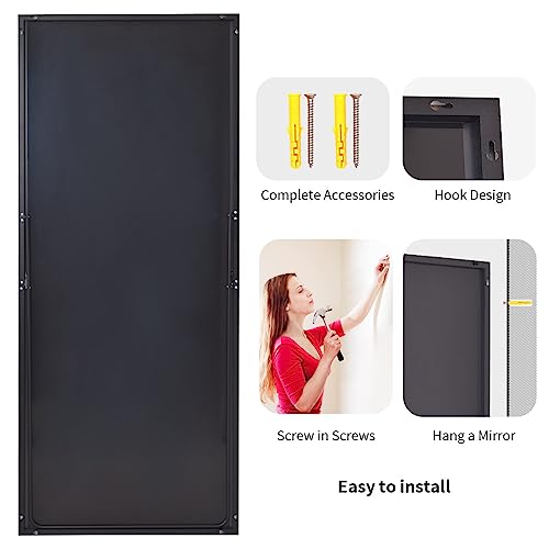 Koonmi Large Full Length Mirror with Stand, Aluminum Alloy Frame, Black G7504