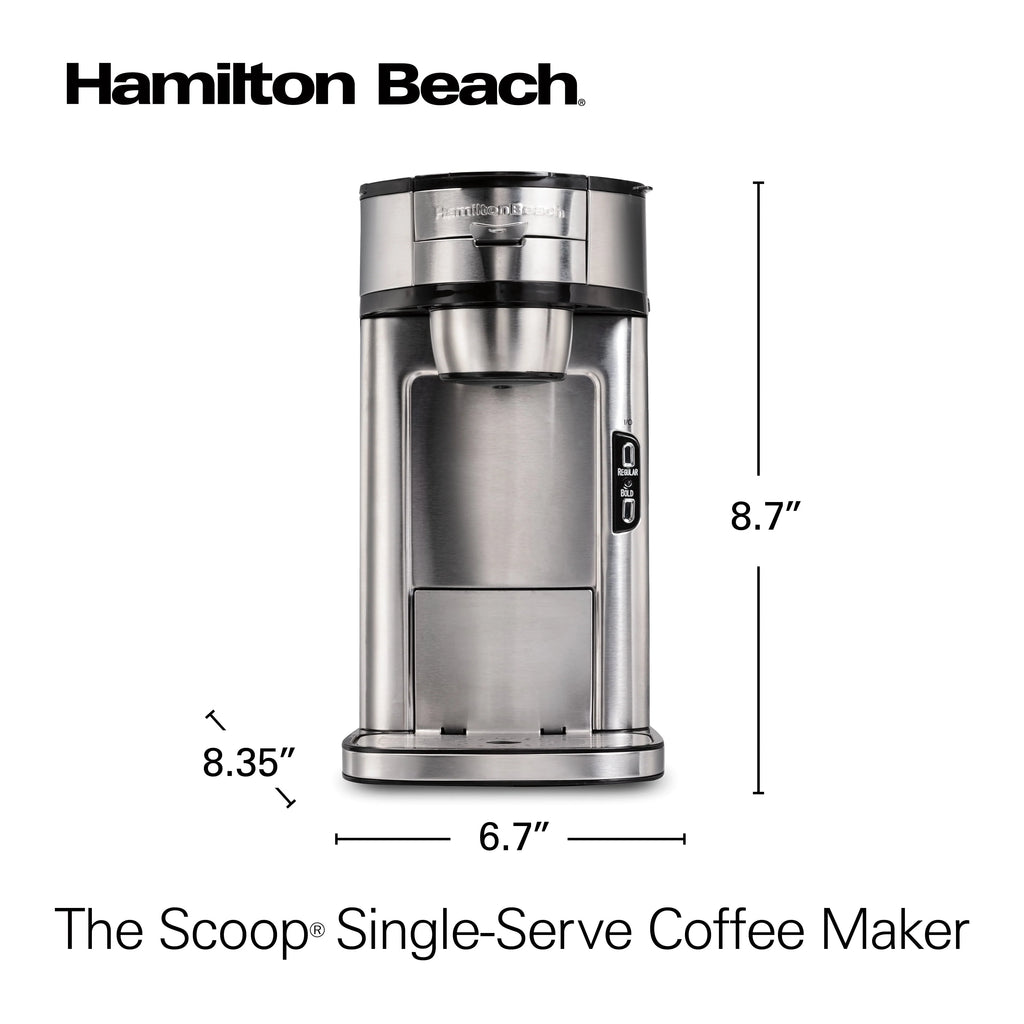 Hamilton Beach The Scoop Single-Serve Coffee Maker, 14 oz., Stainless Steel B83985