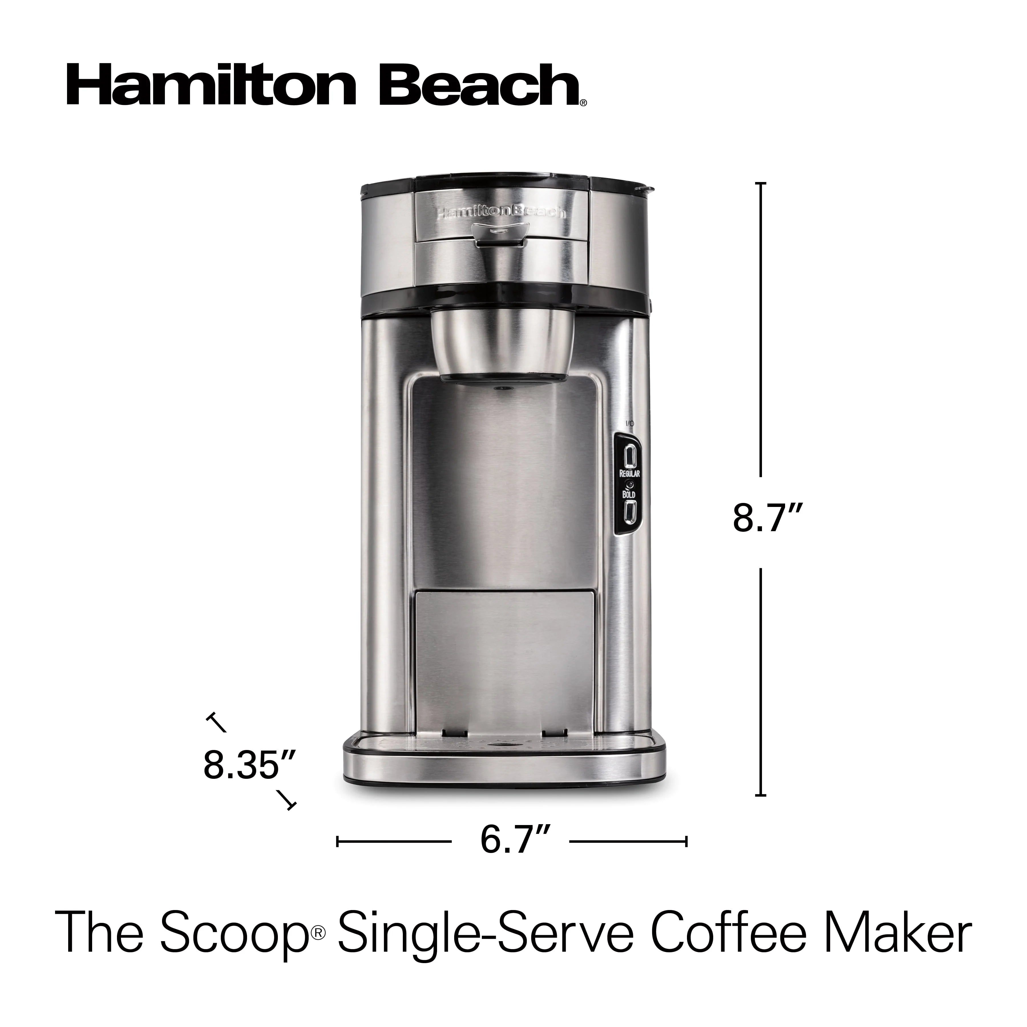 Hamilton Beach The Scoop Single-Serve Coffee Maker, 14 oz., Stainless Steel B83985