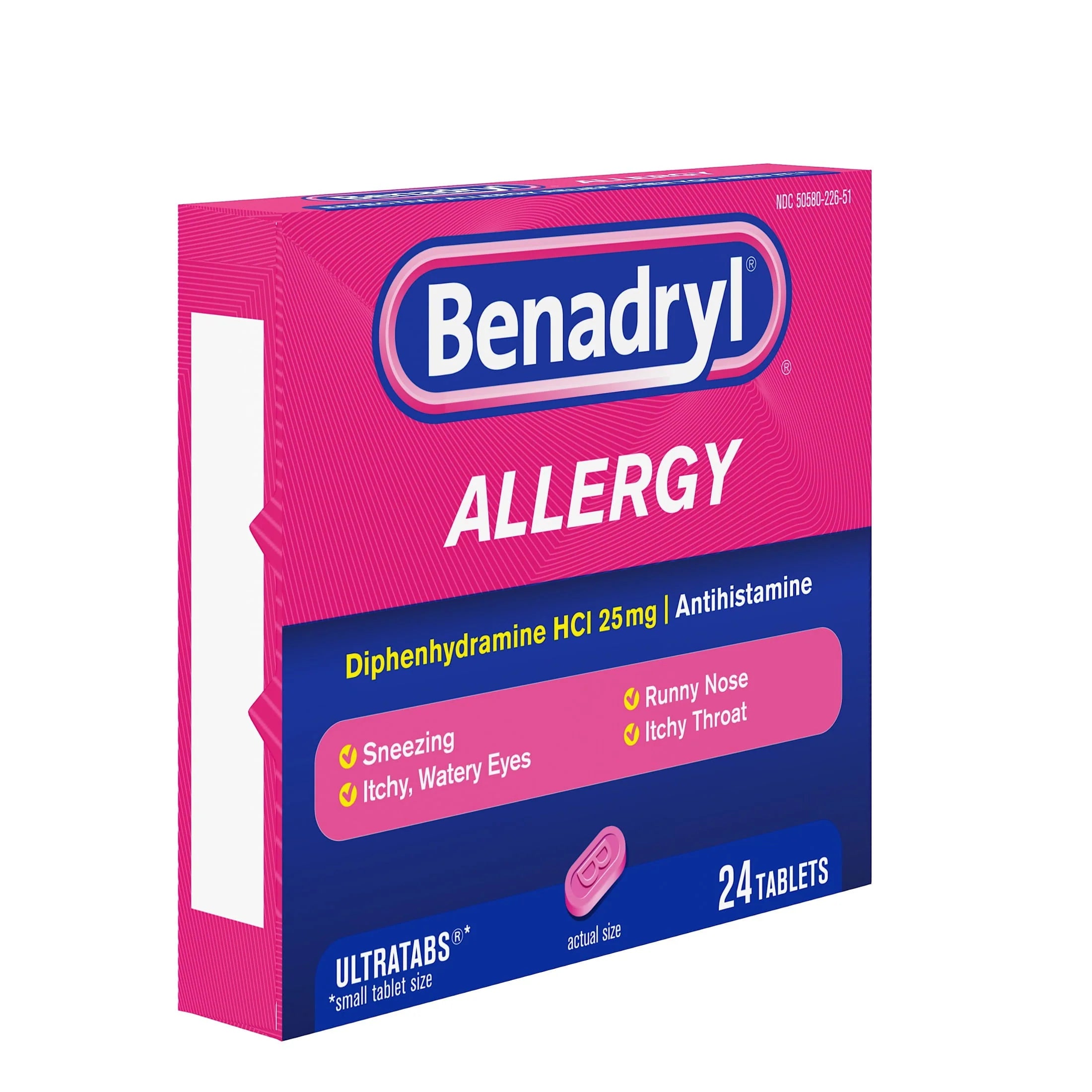 Benadryl Ultratabs Antihistamine Cold & Allergy Relief Tablets, 24 Ct W2632