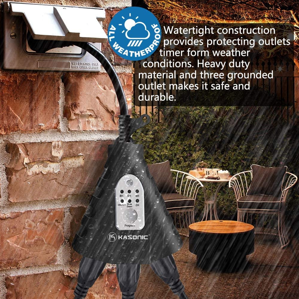 Kasonic Wireless Outdoor Remote Control Outlets with Timer, 3 Outlets, 100ft Range, Black B4689