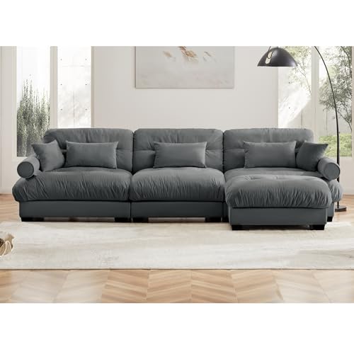 130" Modular Sectional Sofa with Movable Ottoman, Velvet Upholstered, Green Y4976