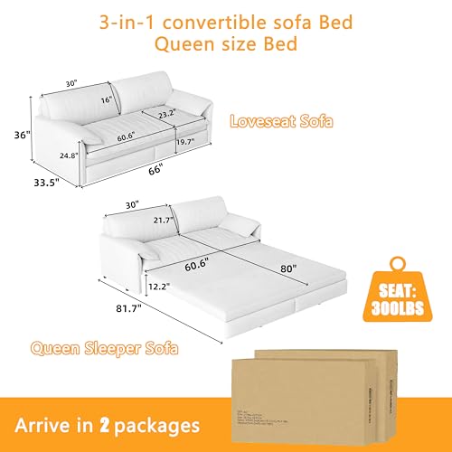 Queen Size Futon Sofa Bed with 2 Pillows, Blue V9731
