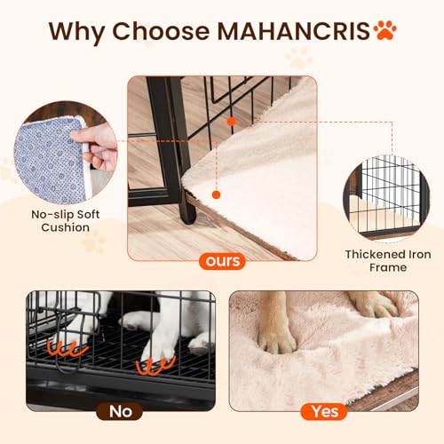 Wooden Dog Crate Furniture with Cushion, Double Doors, Greige X29262