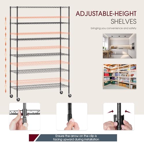 4 Tier NSF Wire Shelving Unit Heavy Duty Steel Storage Rack, Black X19089