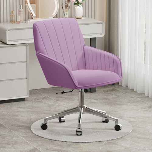 Velvet Home Office Chair with Gold Base, Swivel Desk Chair with Wheels (Cream) Z435471