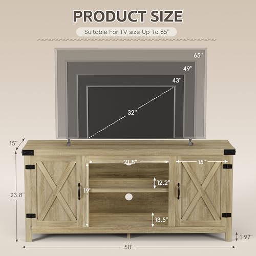 YESHOMY Modern Farmhouse TV Stand for TVs up to 65 Inch, Gray Wash O551446