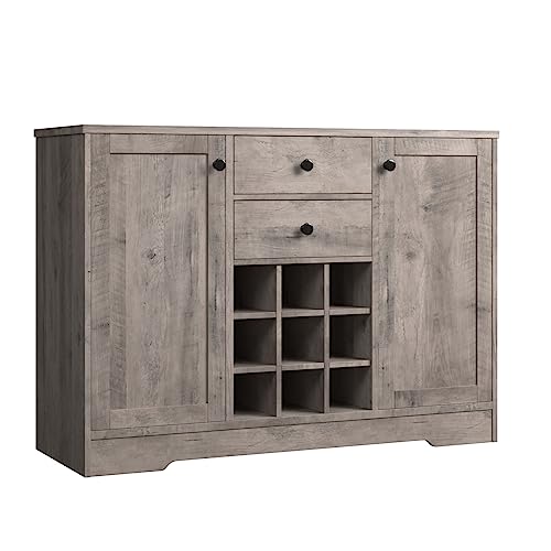 Farmhouse Buffet Sideboard Bar Cabinet with Storage, Dark Brown A255