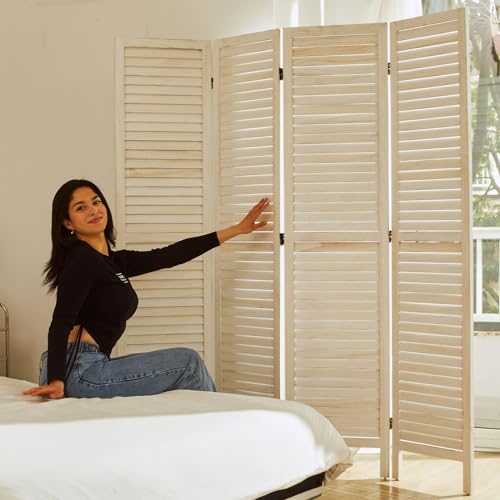 Room Partitions and Dividers, 5.6 Ft Tall Folding Wood Screen, 4 Panels S6959