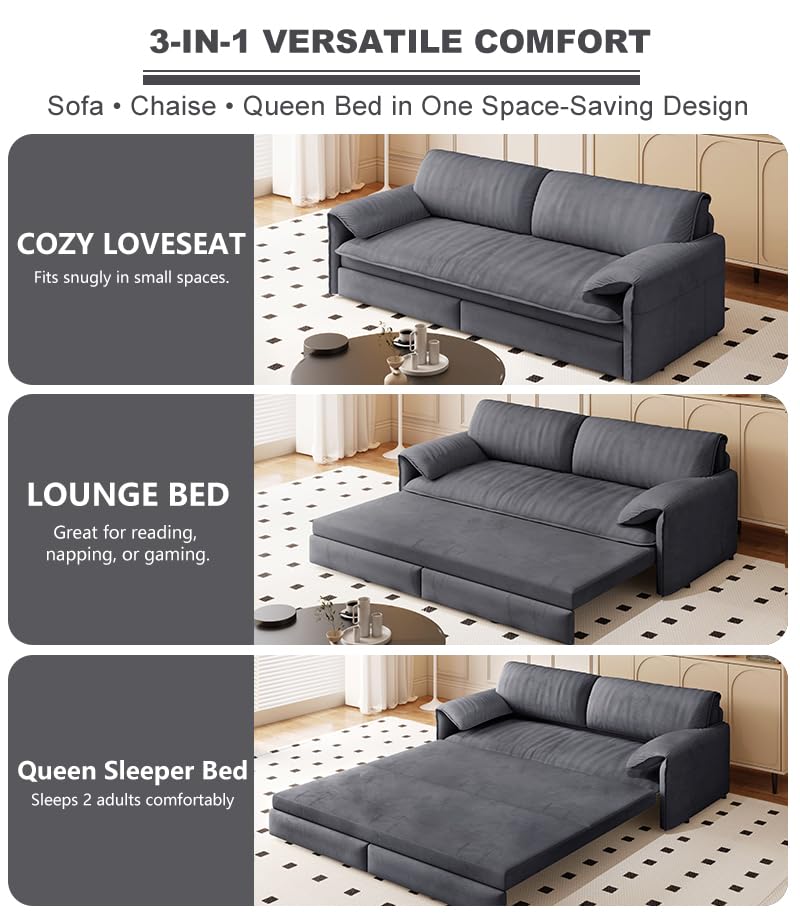 Queen Size Futon Sofa Bed with 2 Pillows, Blue V9731