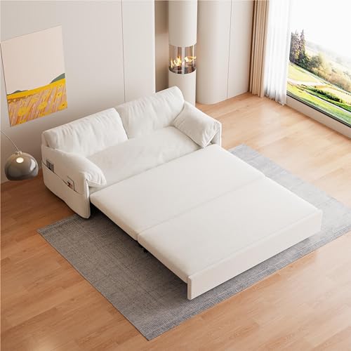 Queen Size Futon Sofa Bed with 2 Pillows, Blue V9731
