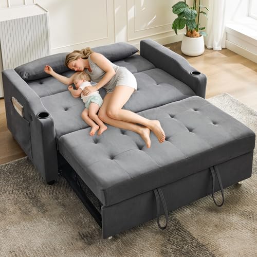 GarveeHome 3 in 1 Convertible Sleeper Sofa Bed with Pull-Out Bed, Corduroy, Adjustable Backrest U28127