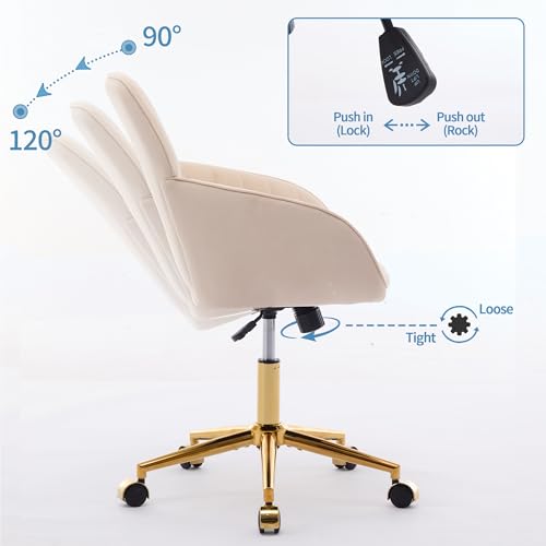 Velvet Home Office Chair with Gold Base, Swivel Desk Chair with Wheels (Cream) Z435471