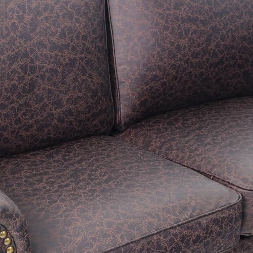 Mid-Century 3-Seater Sofa with Rivet Design, Removable Cover and Solid Wood Frame I150