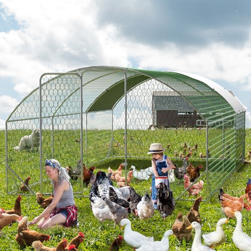 Large Metal Chicken Coop Walk-in Poultry Cage with Waterproof Cover, Double Lockable Doors X5588