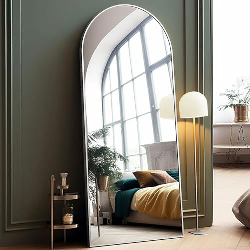 Arched Floor Mirror 58"x18" Full Length with Stand, Aluminum Frame, Black S856658