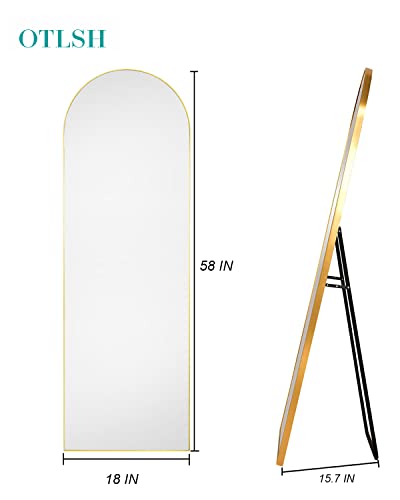 Arched Floor Mirror 58"x18" Full Length with Stand, Aluminum Frame, Black S856658