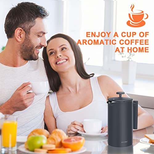 Secura French Press Coffee Maker, 34oz Stainless Steel Insulated, Silver W447