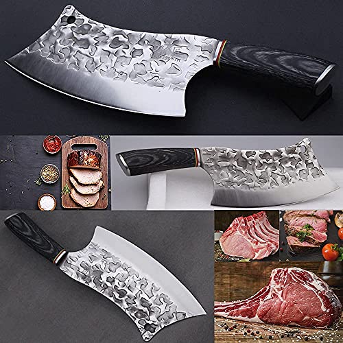 BLADESMITH Meat Cleaver Bone Chopper Knife, 6.3'' Stainless Steel Blade with Pear Wood Handle Q434