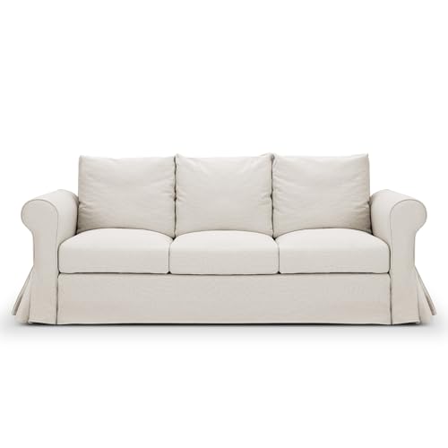 Classic 3 Seater Couches for Living Room, 89" White Slip Covered Sofa with Extra Deep Seat,Dual Layer Cotton&Foam Filling Cushion Upholstered Sofas with Rolled Arm, Comfy Couch for Bedroom,Apartment