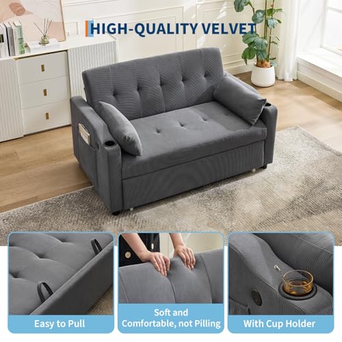 GarveeHome 3 in 1 Convertible Sleeper Sofa Bed with Pull-Out Bed, Corduroy, Adjustable Backrest U28127