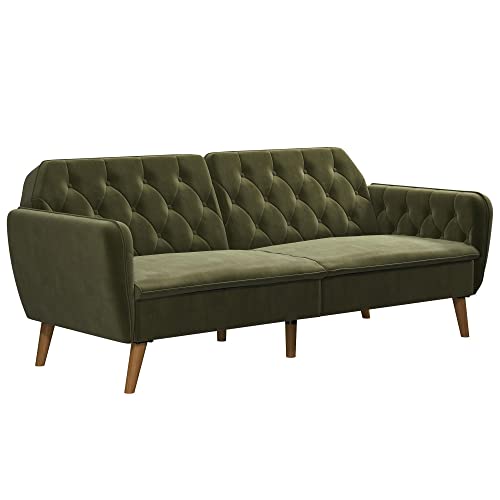 Novogratz Tallulah Memory Foam Futon Convertible Couch, Camel Faux Leather F5939
