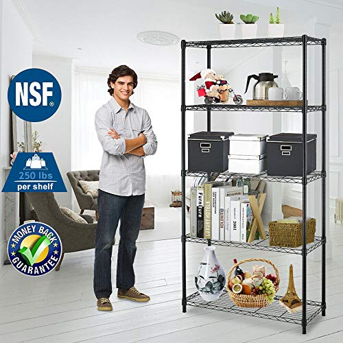 4 Tier NSF Wire Shelving Unit Heavy Duty Steel Storage Rack, Black X19089