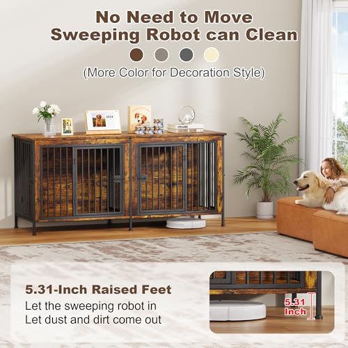 EasyCom XL Wooden Dog Crate Furniture for Medium and Large Breeds, 2 Doors A673