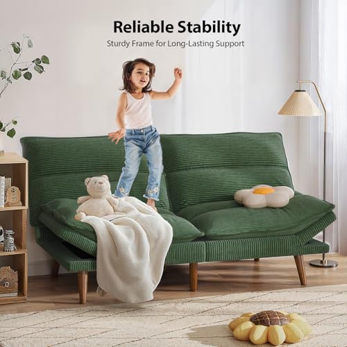 Pipishell Convertible Futon Sofa Bed, 66" Corduroy, Grey L81220