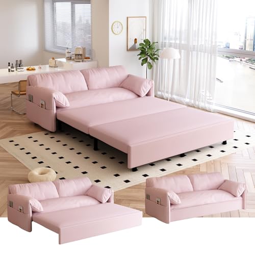 Queen Size Futon Sofa Bed with 2 Pillows, Blue V9731