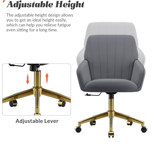 Velvet Home Office Chair with Gold Base, Swivel Desk Chair with Wheels (Cream) Z435471