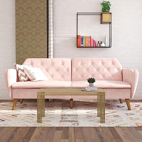 Novogratz Tallulah Memory Foam Futon Convertible Couch, Camel Faux Leather F5939