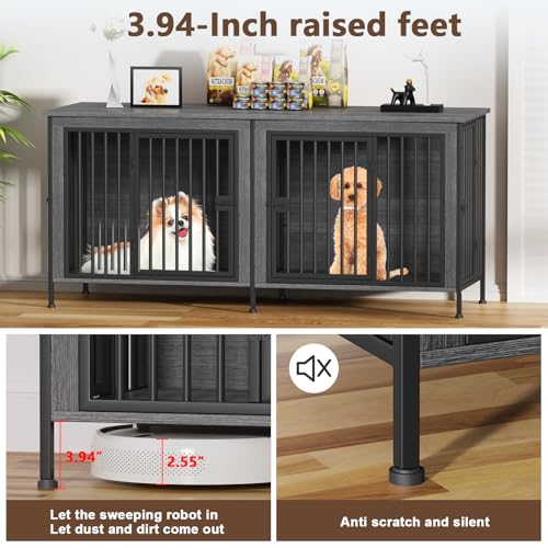 EasyCom XL Wooden Dog Crate Furniture for Medium and Large Breeds, 2 Doors A673