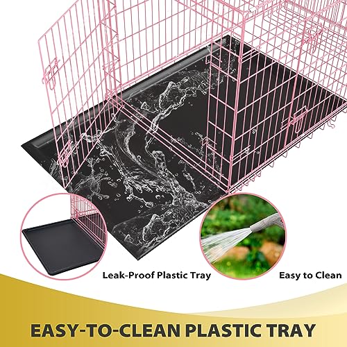 BestPet 42 Inch Folding Metal Wire Dog Crate with Double-Door and Removable Tray O49217