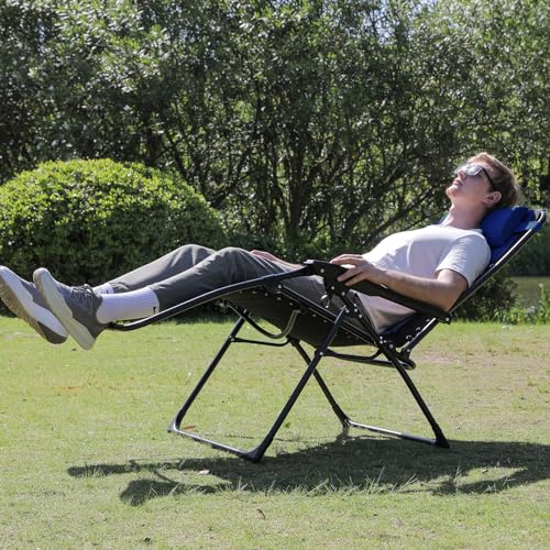 Oversized Padded Zero Gravity Lounge Chair, Foldable Patio Recliner with Cup Holder, Black A147