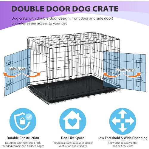 BestPet 42 Inch Folding Metal Wire Dog Crate with Double-Door and Removable Tray O49217