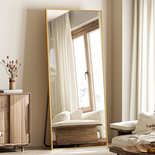 Koonmi Large Full Length Mirror with Stand, Aluminum Alloy Frame, Black G7504