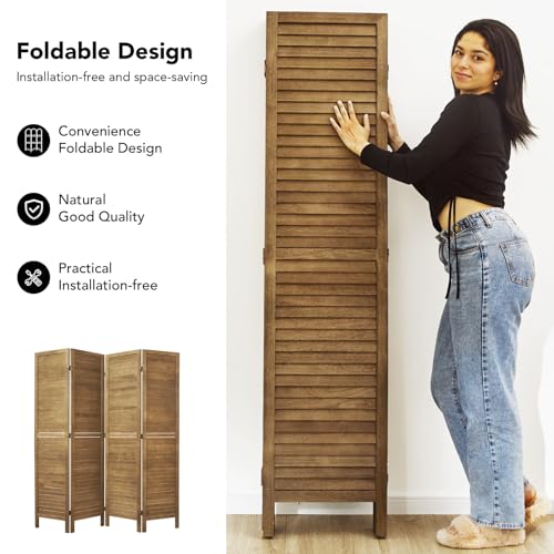 Room Partitions and Dividers, 5.6 Ft Tall Folding Wood Screen, 4 Panels S6959