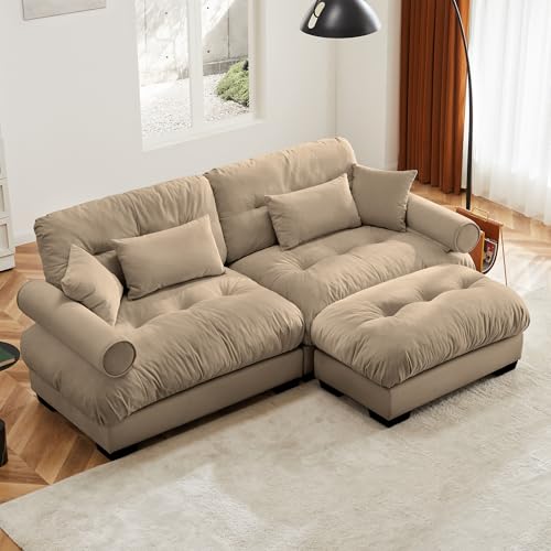 130" Modular Sectional Sofa with Movable Ottoman, Velvet Upholstered, Green Y4976