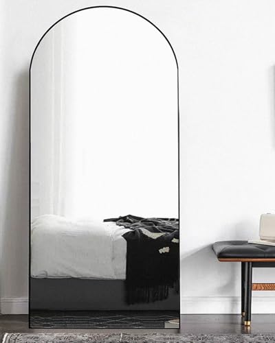 Arched Floor Mirror 58"x18" Full Length with Stand, Aluminum Frame, Black S856658