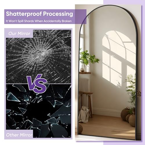 Arched Full Length Floor Mirror 76"x34" Black Freestanding I957