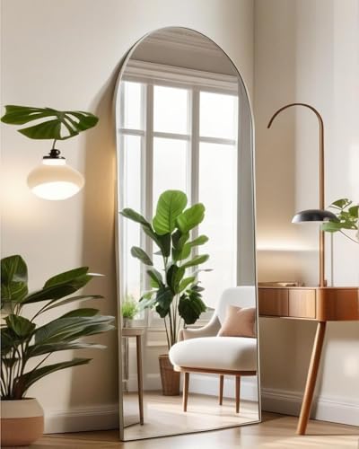 Arched Floor Mirror 58"x18" Full Length with Stand, Aluminum Frame, Black S856658