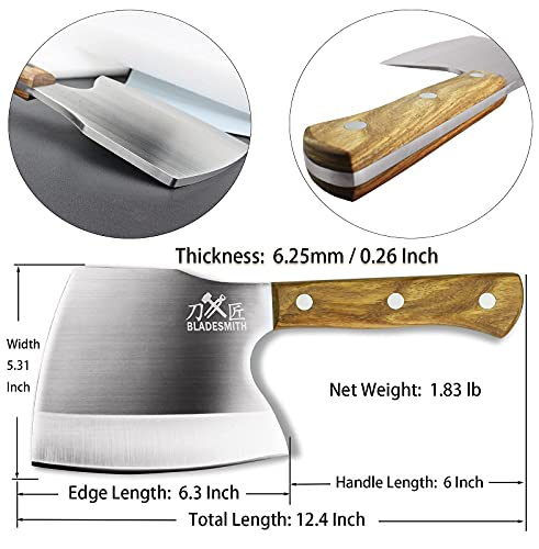 BLADESMITH Meat Cleaver Bone Chopper Knife, 6.3'' Stainless Steel Blade with Pear Wood Handle Q434