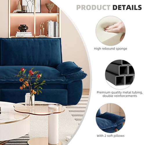 Queen Size Futon Sofa Bed with 2 Pillows, Blue V9731