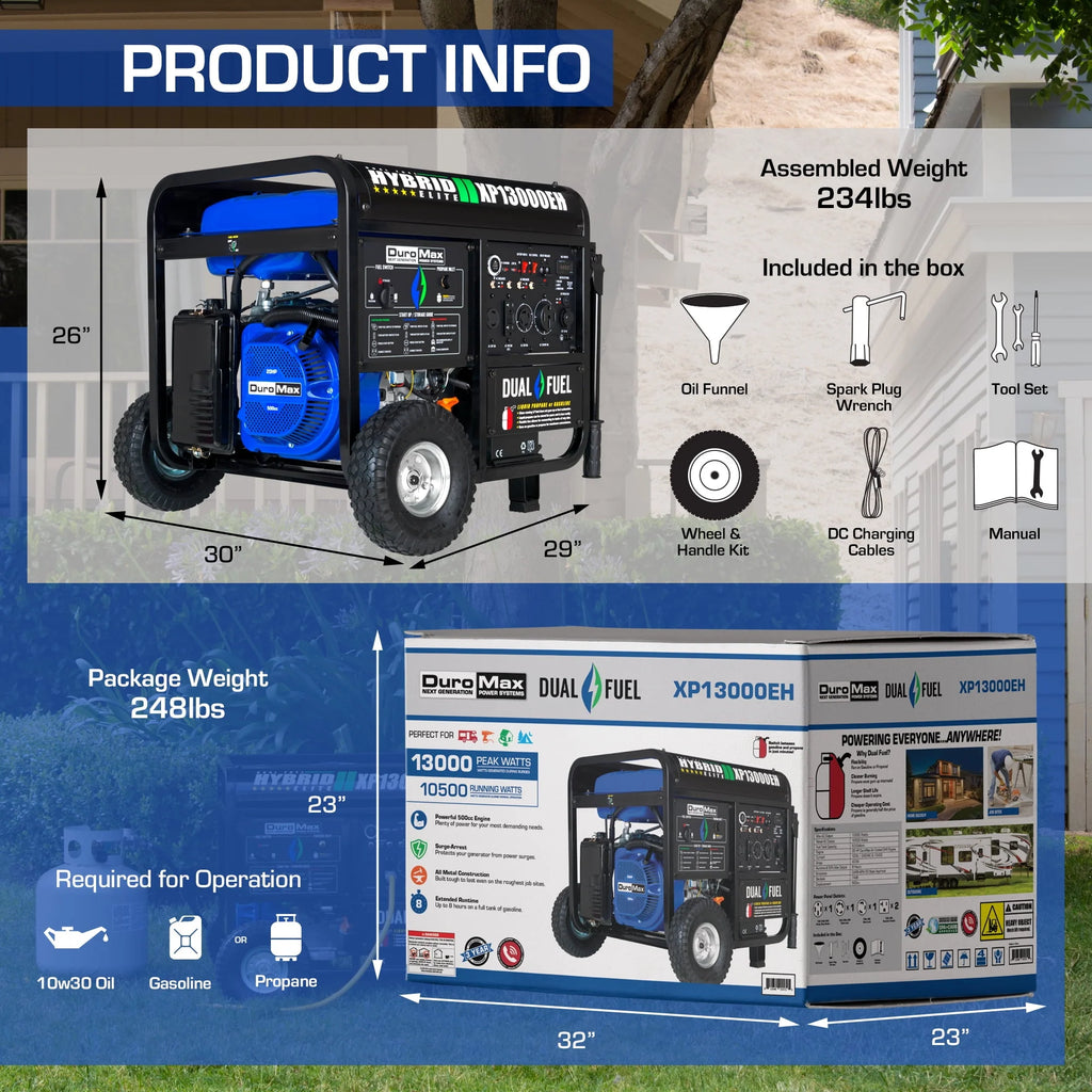 DuroMax XP13000EH 13000-Watt 500cc Portable Hybrid Generator M66675