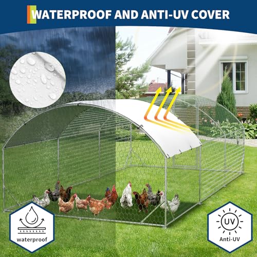 Large Metal Chicken Coop Walk-in Poultry Cage with Waterproof Cover, Double Lockable Doors X5588