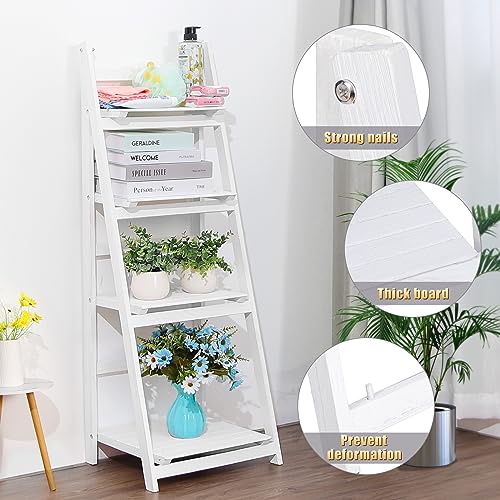 Funkeen Foldable Ladder Shelf Plant Stand for Indoor Outdoor White D80239