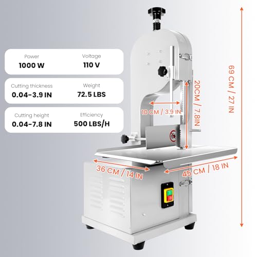 2000W Commercial Bandsaw Machine with Stainless Table, Electric Bone Saw for Meat H14037